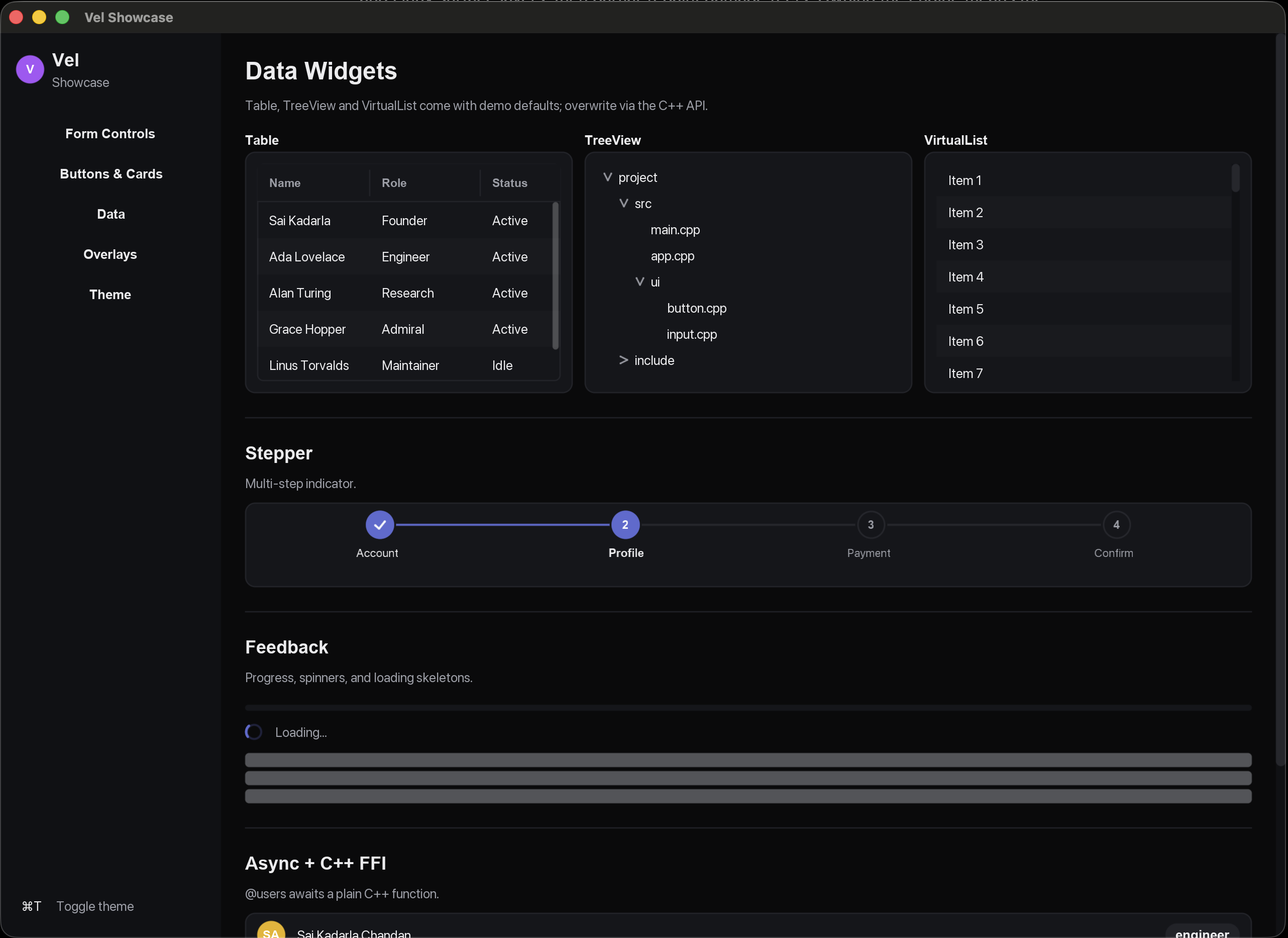 A virtualized Table with a sticky header, the test case that forced submission-order draw segments into existence.